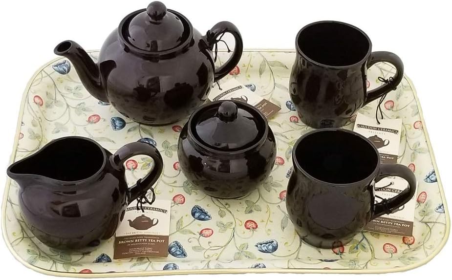 4 Cup Brown Betty Teapot with Rectangular Tray and