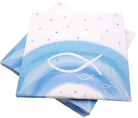 Unbekannt Servietten Kommunion Taufe Tischdeko Fisch Regenbogen Blau Hellblau Deko 20 Stück