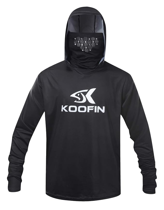 Performance Fishing Long Sleeve Shirt with Face Mask Neck Gaiter Hoodie UPF 50 Sun Protection