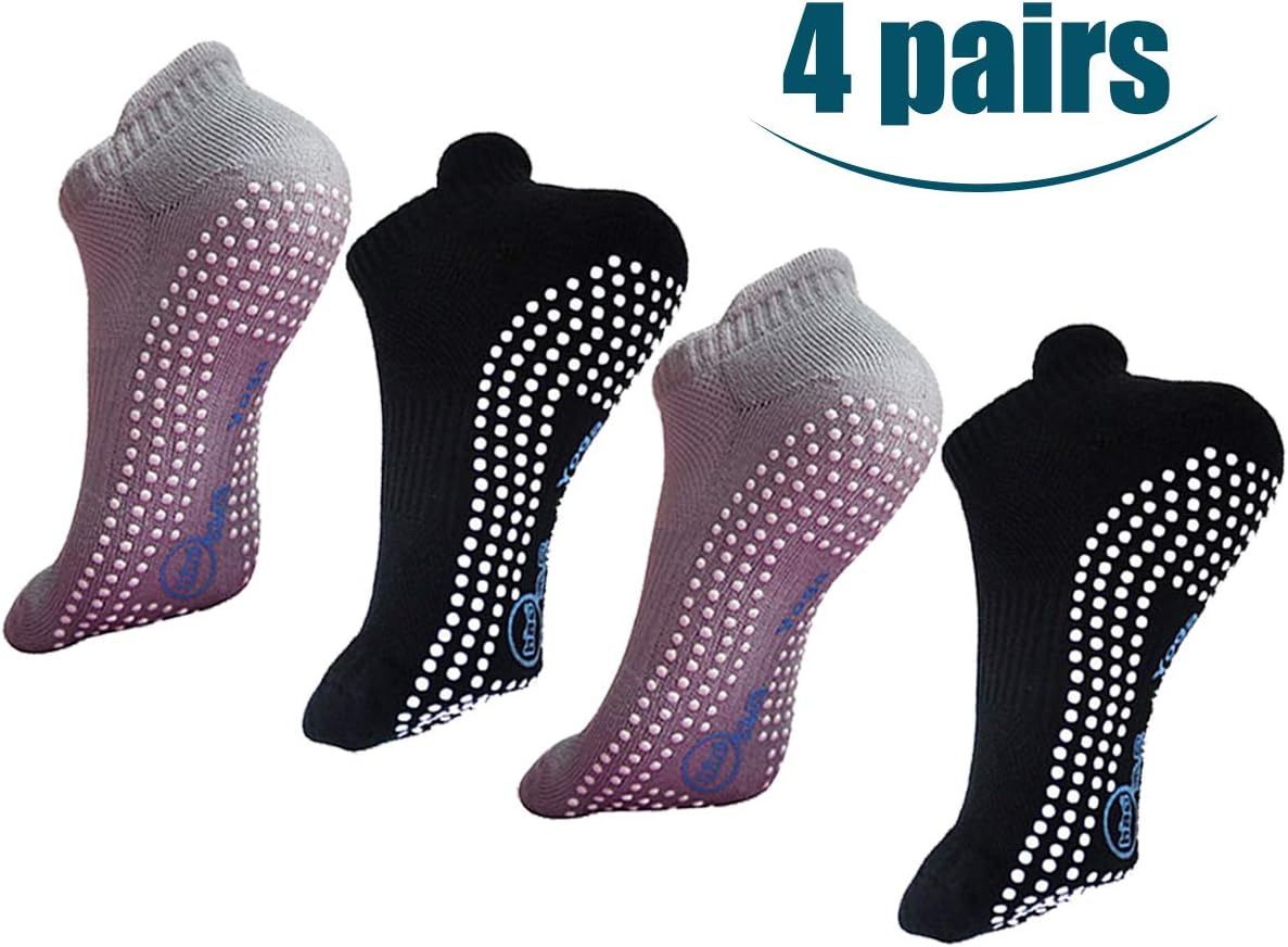 Non Slip Skid Socks with Grips for Yoga,Barre Pilates,PiYo,Men and Women,2 Pairs Black And 2 Pairs Grey: Clothing