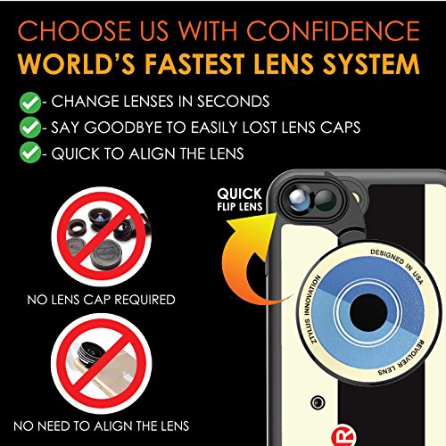 Ztylus Designer Revolver M Series Camera Kit: 6 in 1 Lens with Case for iPhone 7 Plus/8 Plus - 2x Telephoto Lens, Macro, Super Macro Lens, Wide Angle Lens (Retro Camera)