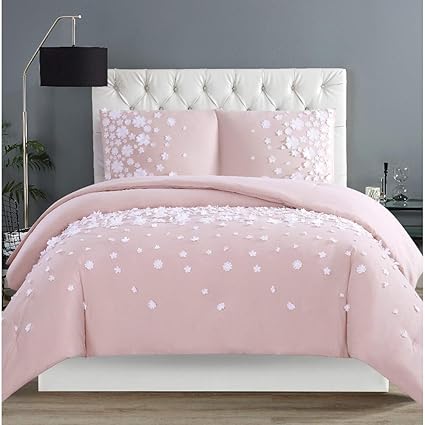Amazon Com Hnu 3 Piece Pink Queen Comforter Set Floral Bed