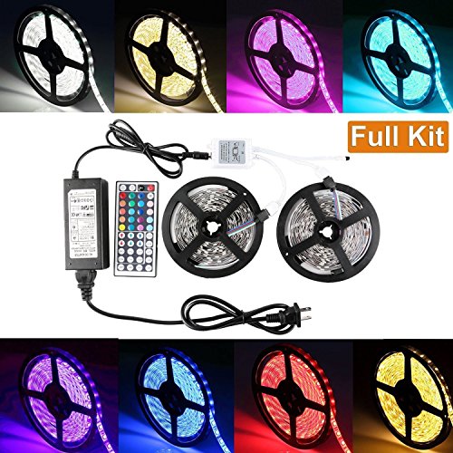 SJP Light 5050 RGB LED Flexible Strip Light DC 12V Kit 10M 600 LEDs 5050 SMD IP65 Waterproof Color Changing LED Rope Light Strips With 12V 6A Power Adapter & 44Key IR Remote Controller