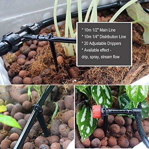 theBlueStone Upgrade DIY 65FT 20-Emitters Sprinkler Drip Irrigation System Kits - 1/2" Main Line with 1/4" Distribution Line - for Garden Greenhouse Backyard Automatic Watering Equipment Accessories