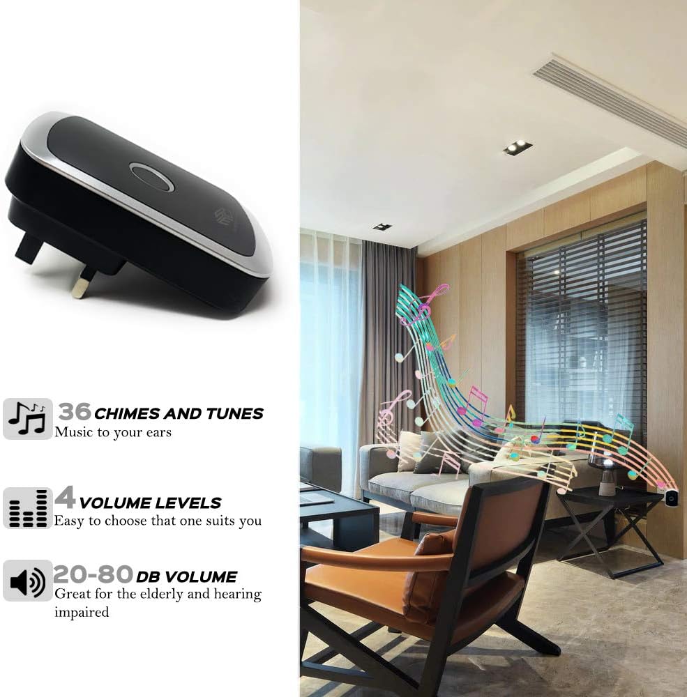 Wireless Doorbell MSC Cordless Battery Operated Waterproof Door Bell 300m Ultra Long Range 36 Chime 4-Level Volume Door Bells Kit for Home School Office Plug in and Play Blk - Image 5