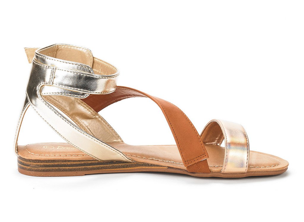 DREAM PAIRS Women's Open Toe Summer Flat Sandals Cham Tan Gold Size 6 - Image 4