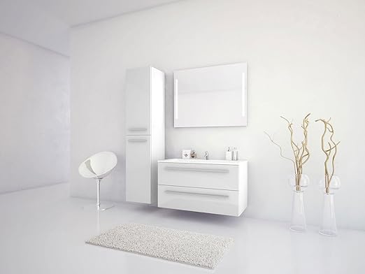 Jokey Badmobel Set Libato 90 Cm Breit Weiss Hochglanz Badezimmermobel Waschtisch Mit Unterschrank Spiegel Mit Beleuchtung Und Hochschrank Sieper Amazon De Kuche Haushalt