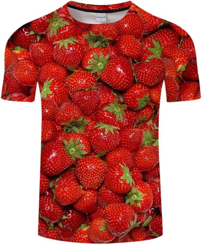 WPYDHM Red Strawberry Men's 3D Printed Summer Round Neck Daily Casual T