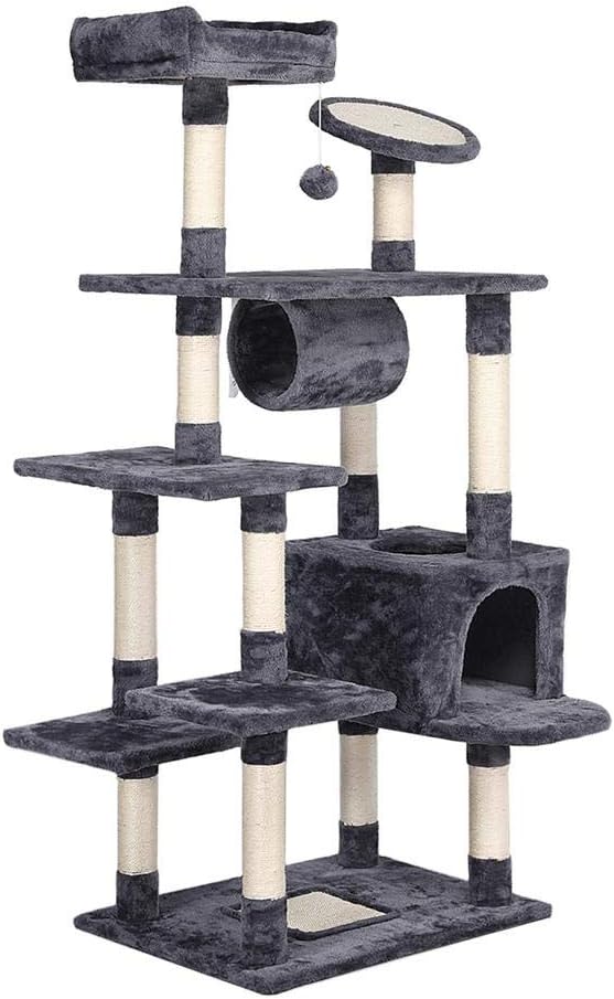 Topeakmart 62in Multi-Level Cat Tree Tower Furniture Kitten Condo Kitty Pet Activity Play House with Sisal-Covered Scratching Posts, Plush Perches Platform and Tunnel