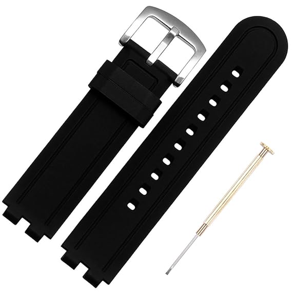 CACA for Pebble Steel Watch Replacement Rubber Silicone Band/Strap with Stainless Steel Buckle - Black Pebble Watch Band