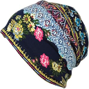 Bohemian Floral Print Knit Beanie Vintage Soft Elastic Cozy Headwear Casual Daily Outdoor Street Wear for Women
