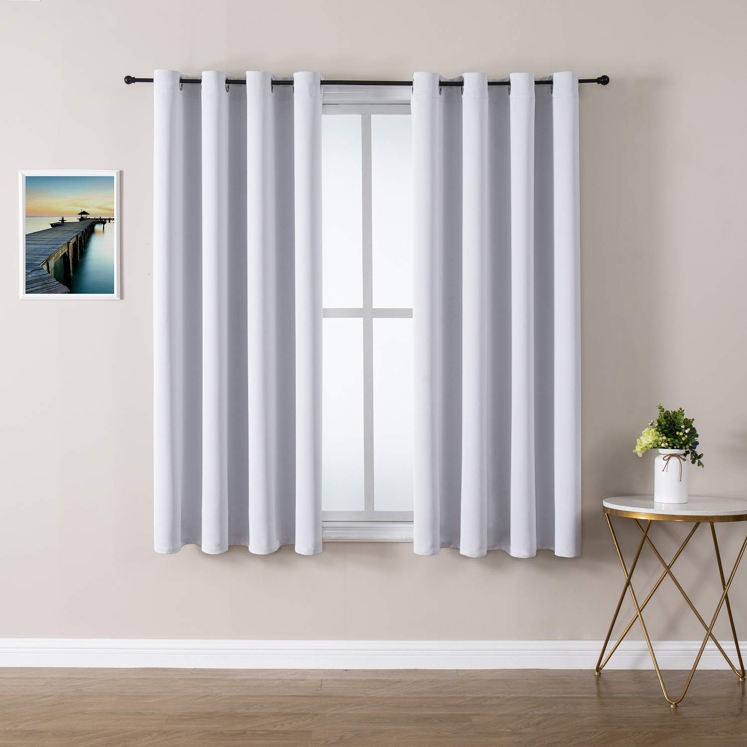 Photo 1 of ChrisDowa Grommet Room Darkening Curtains for Bedroom and Living Room - 2 Panels Set Thermal Insulated Blackout Curtains (Greyish White, 52W x 63L
