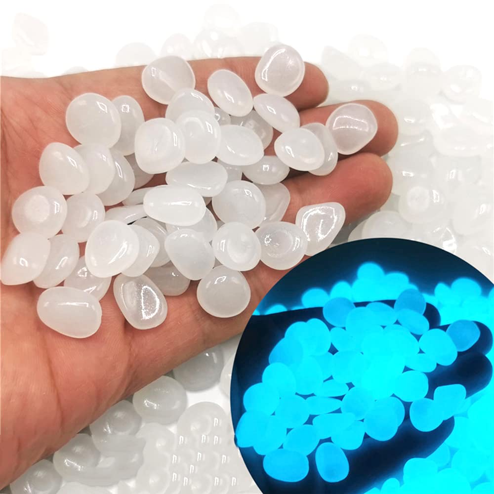 Pack of 300 Colourful Luminous Stones Pebble Stones Aquarium Decorative Luminous Stones Luminous Pebble Stones for Terrarium Garden Walkways Patio Lawn Nursery Decor Plants White