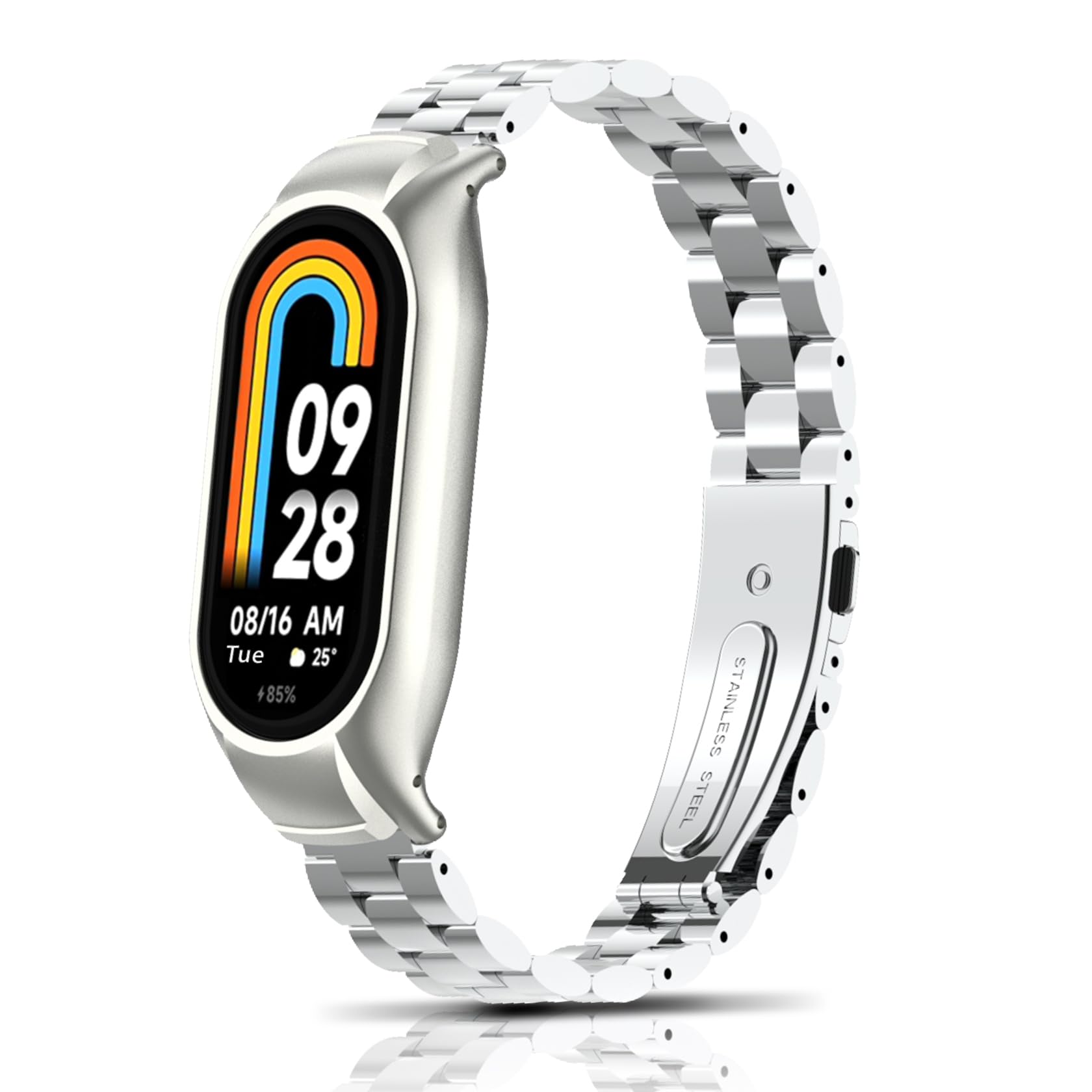 ToVioc Watch Strap Compatible with Xiaomi Mi Band 7, Elegant Classic Stainless Steel Metal Replacement Strap for Xiaomi Smart Band 7 - Silver