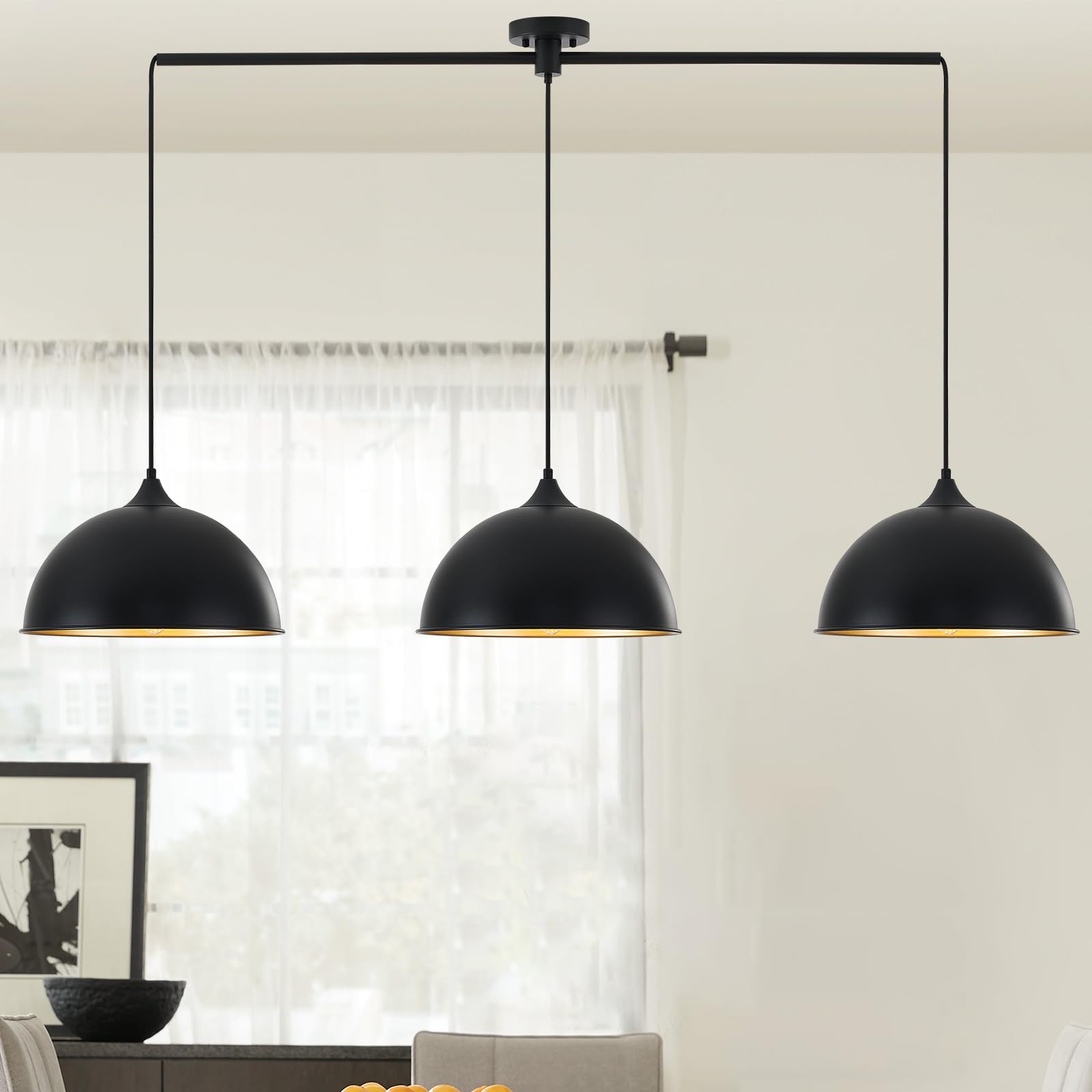 Photo 1 of MIAYBPH Pendant Lights Kitchen Island, 3-Pack Dome Pendant Light Fixtures with Black and Gold Finish Farmhouse Industrial Hanging Pendant Light for Dining Room Restaurant Cafe Entryway