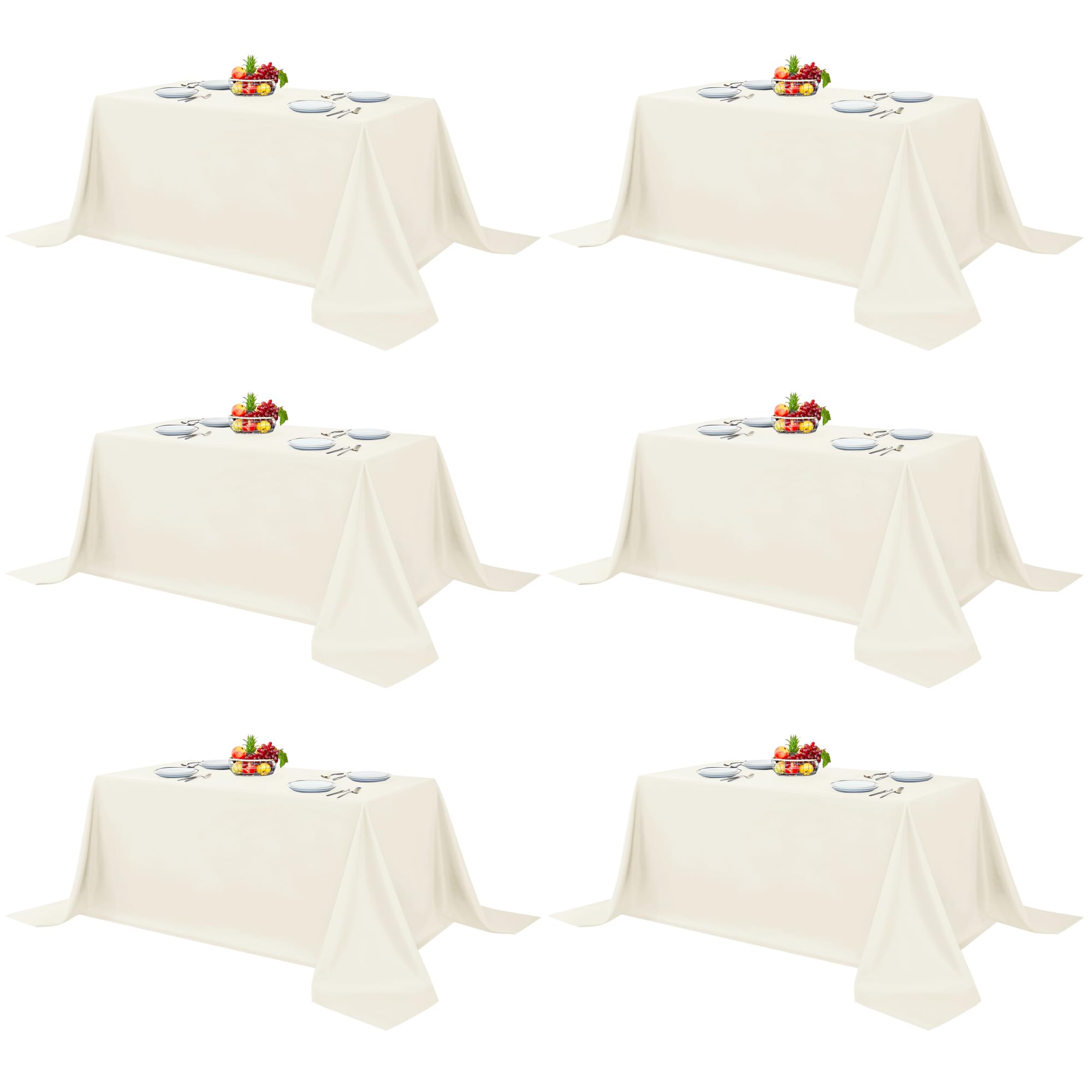 Photo 1 of Fitable Elegant Rectangle Table Clothes, 6 Pack - 90 x 132 Inch, Ivory - Reusable and Washable Tablecloths, Polyester Fabric Table Covers for Wedding, Party, Banquet, Formal Events