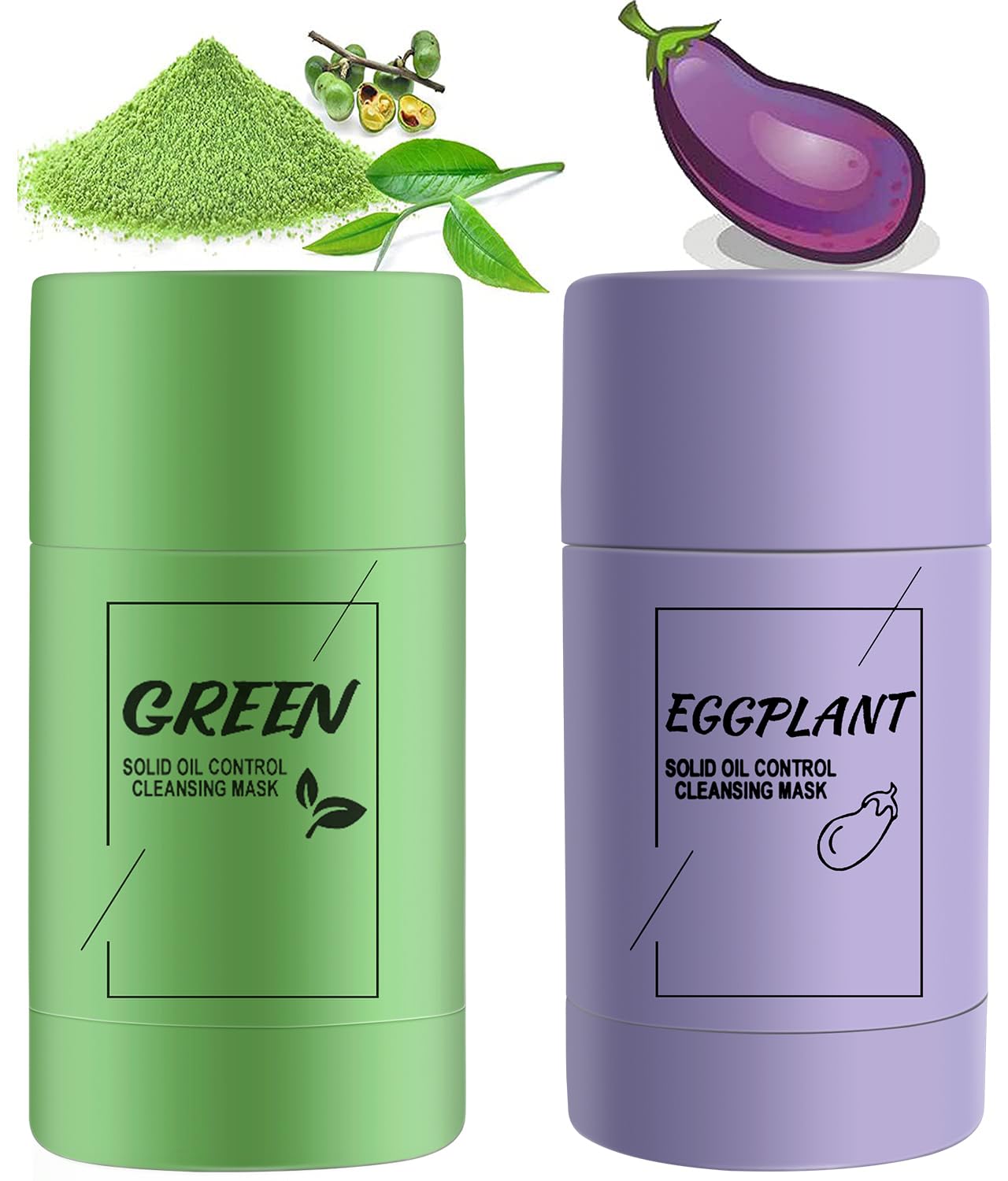 2PCS Green Tea/Eggplant Purifying Clay Mask Cleansing Mask,Deep Clean Pore,Removing Blackhead Face Moisturizes Oil Control,Improves Skin for Women Men