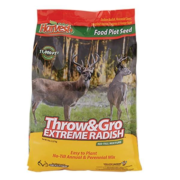 EVOLVED HABITATS THROW & GRO X-TREME W/RADISH FORAGE FOR DEER – EASY-TO-PLANT FAST-GROWING NO-TILL FOOD PLOT SEEDS, 5 LBS