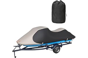 Tuszom True 900D Solution-Dyed 100% Waterproof Jet Ski Cover with Motor Cover,Anti-UV Trailerable Seadoo Cover,Jetski Cover,PWC Cover,Yamaha with Reflective Air Vent(Fits from 136"-145", 3 Seater)