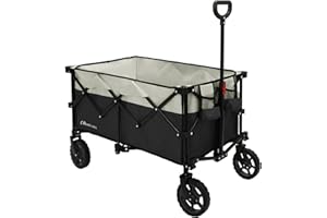 Moon Lence Collapsible Folding Wagon Cart Heavy Duty Folding Garden Portable Hand Cart with All-Terrain Beach Wheels, Adjustable Handle & Drink Holders (Black)