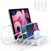 SooPii Charging Station for Multiple Devices, 4-Port Charger Station with 4 Mixed Charging Cables Included,for Home,Office,Tr