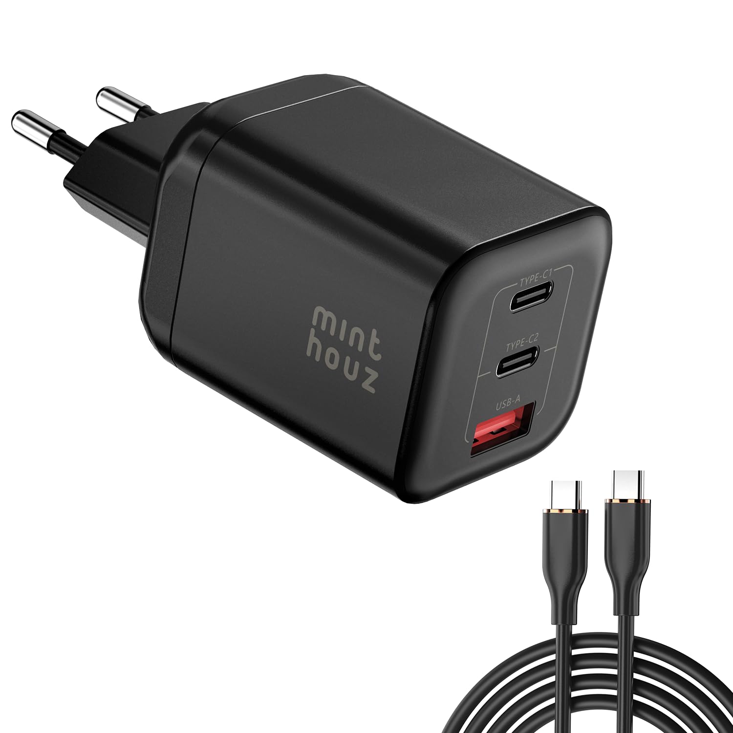 Minthouz USB-C-Ladegerät mit Charging Cable, PD 67W, 3-Port-GaN-Mehrfachnetzteil, Fast Charger kompatibel mit iPhone 17/17 Air/17 Pro/17 Pro Max/17 SE, 16/15/14/Serie, Galaxy, iPad