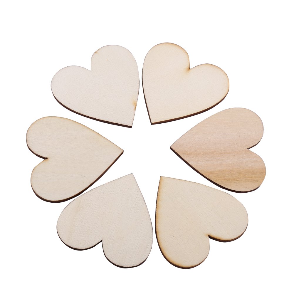 Pissente Wooden Hearts Natural Craft Supplies, 10-80mm Heart Shaped Wooden Embellishments for DIY Home Decor Wedding Scrapbooking Card Making Clothing Accessories (10PCS)