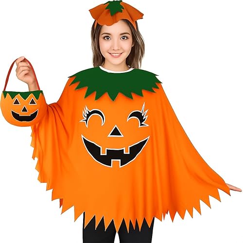 Yaliuliu Pumpkin Halloween Costume for Women – Includes Glow in the Dark Poncho, Headband, and Treat Bag – Funny Adult Halloween Outfit