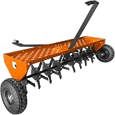 Garvee 48" Tow Behind Aerator, Pull Behind Lawn Aerator with Universal Hich | 32 Rust-Proof Knives, 2 in Spikes &amp; Inflatable Wheels, Plug Aerator for Grass Yard Clay Soil
