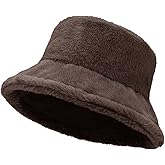 Women Plush Fluffy Bucket Hat Warm Lining Winter Faux Fur Cozy Wide Brim Winter