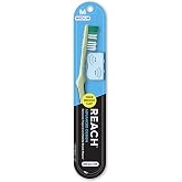 Reach Advanced Design Medium Bristle Toothbrush with Cap, 1 Count | Angled neck, Reach Tip, Multi-level bristles, Contoured handle, Tongue scraper