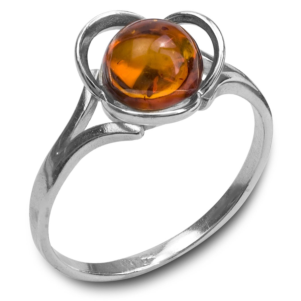 Amber Sterling Silver Round Ring