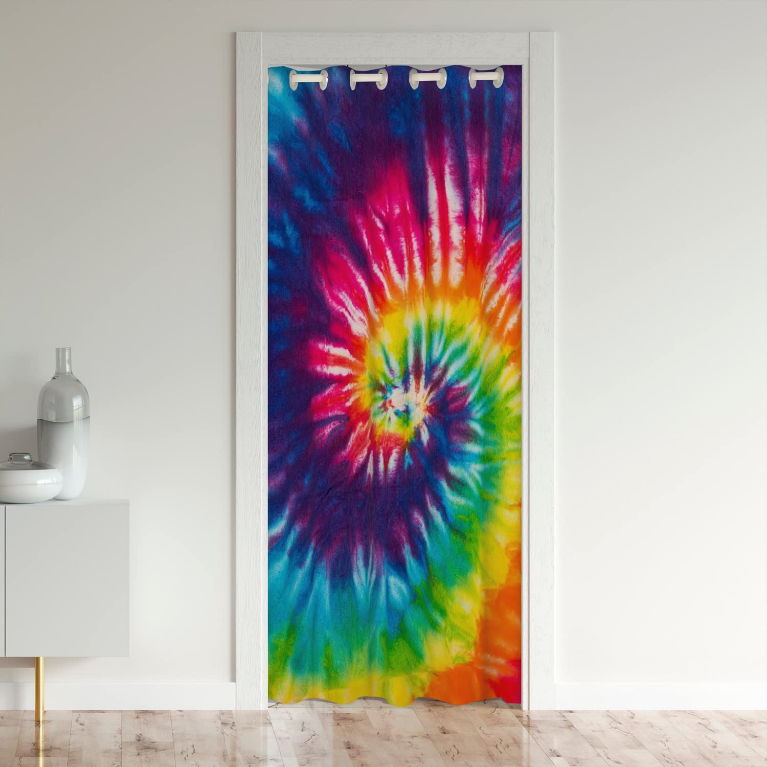 Loussiesd Tie Dye Doorway Curtain Privacy Rainbow Boho Trippy Swirls Colorful Bohemian Gypsy Insulated Thermal Curtains for Bedroom Set Ultra Soft Door Curtain Kitchen Office Decor 132x203cm 1 Panel