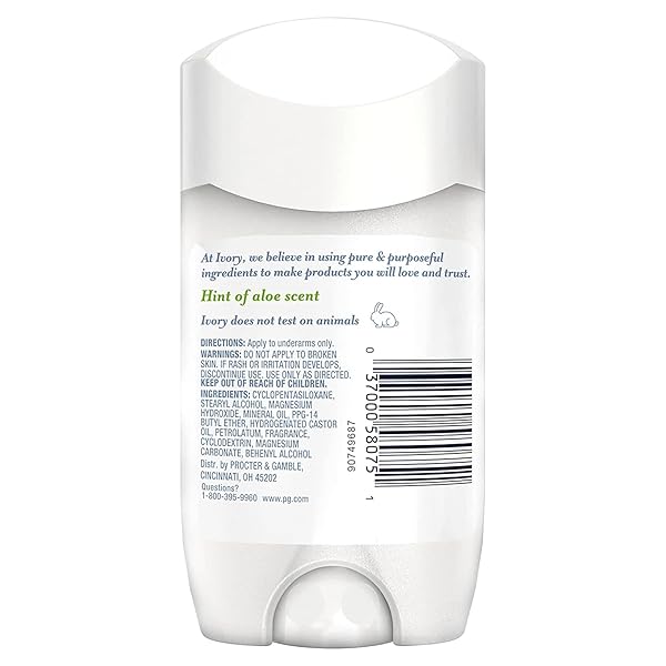 IVORY DEODORANT, HINT OF ALOE, MADE WITHOUT ALUMINUM AND BAKING SODA, 2.4 OZ, PACK OF 4