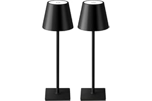 KDG 2 Pack Cordless Table Lamp, Portable LED Desk Lamps, 5000mAh Battery Operated, 3 Color Stepless Dimming Up, for Restaurant, Bedroom, Outdoor Camping, Coffee Shop, Night Light, Rechargeable (Black)