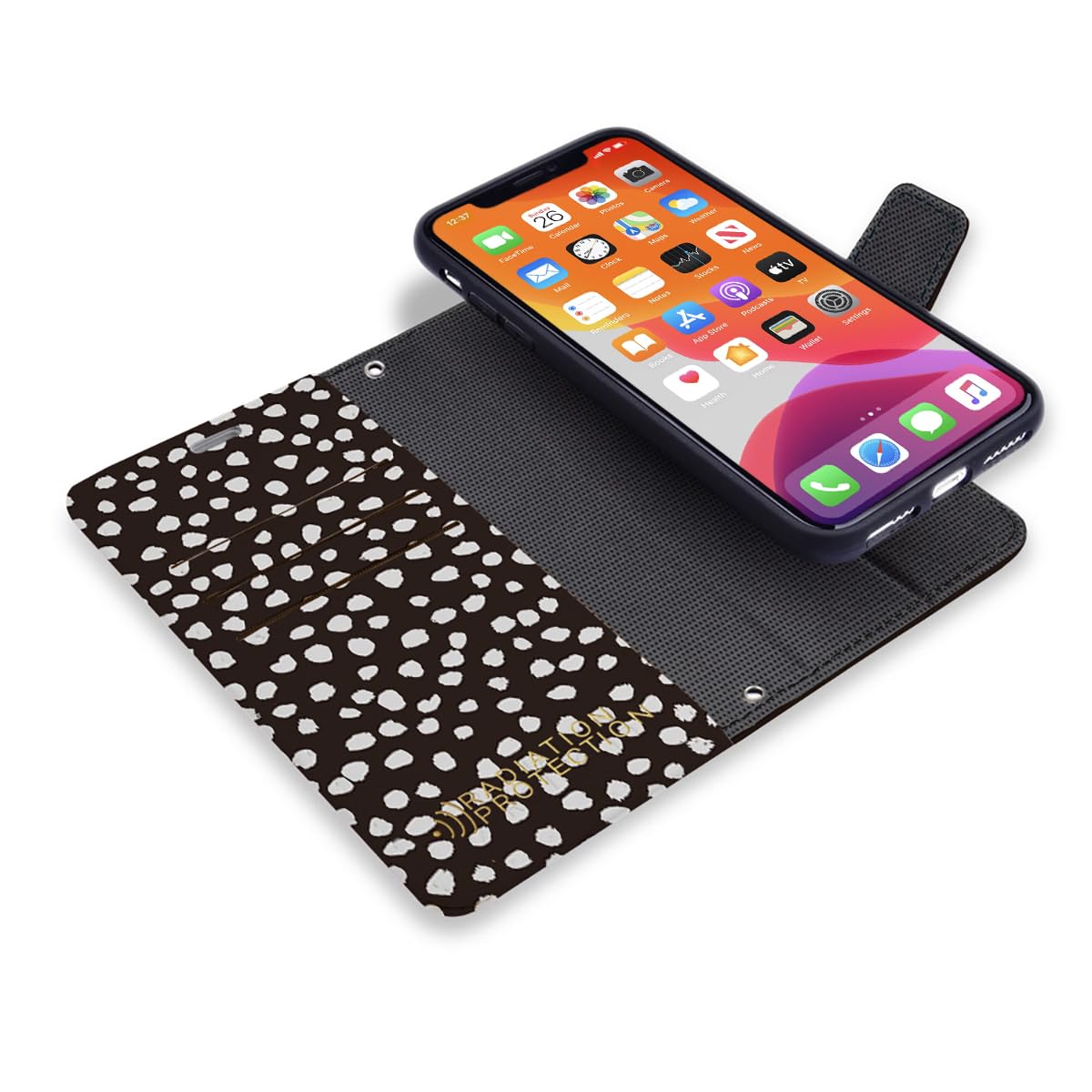 SafeSleeve EMF Blocker for Cell Phone, Detachable Case for iPhone 17 Air - Brown Case with White Spots Design