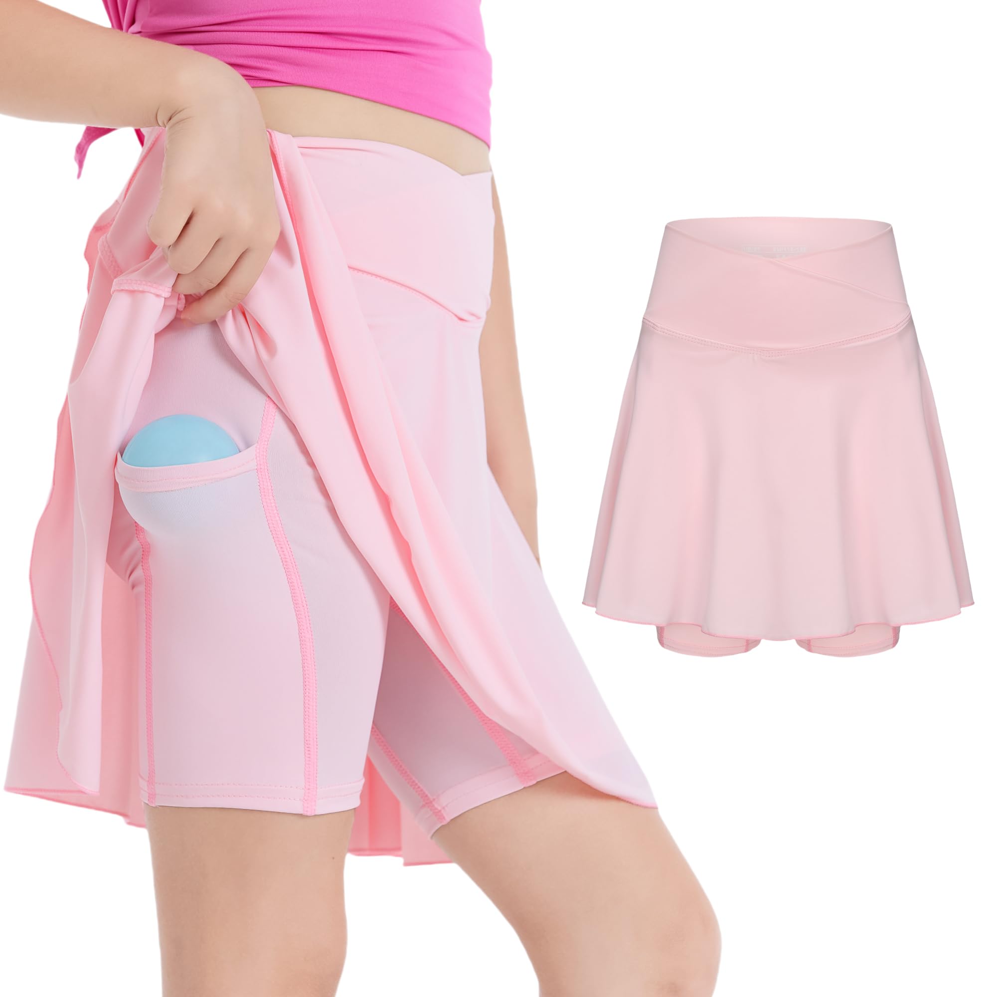 Photo 1 of Girls' 2-in-1 Flowy Butterfly Shorts with Pockets - Athletic Dance & Running Shorts V-Cross Pink Vaist for Ages 10-11