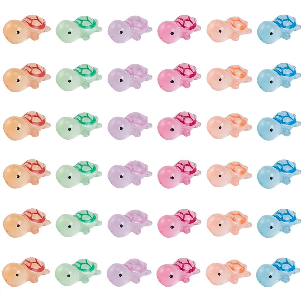 SUNNYCLUE 1 Box 36Pcs Turtle Resin Charms Luminous Turtles Mini 3D Animal Cabochons Summer Ocean Hawaii Tortoise Flatback Charms for Embellishments Scrapbooking Hairpin DIY Cell Phone Case Decor