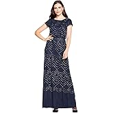 Adrianna Papell Womens Short Sleeve Blouson Beaded Gown