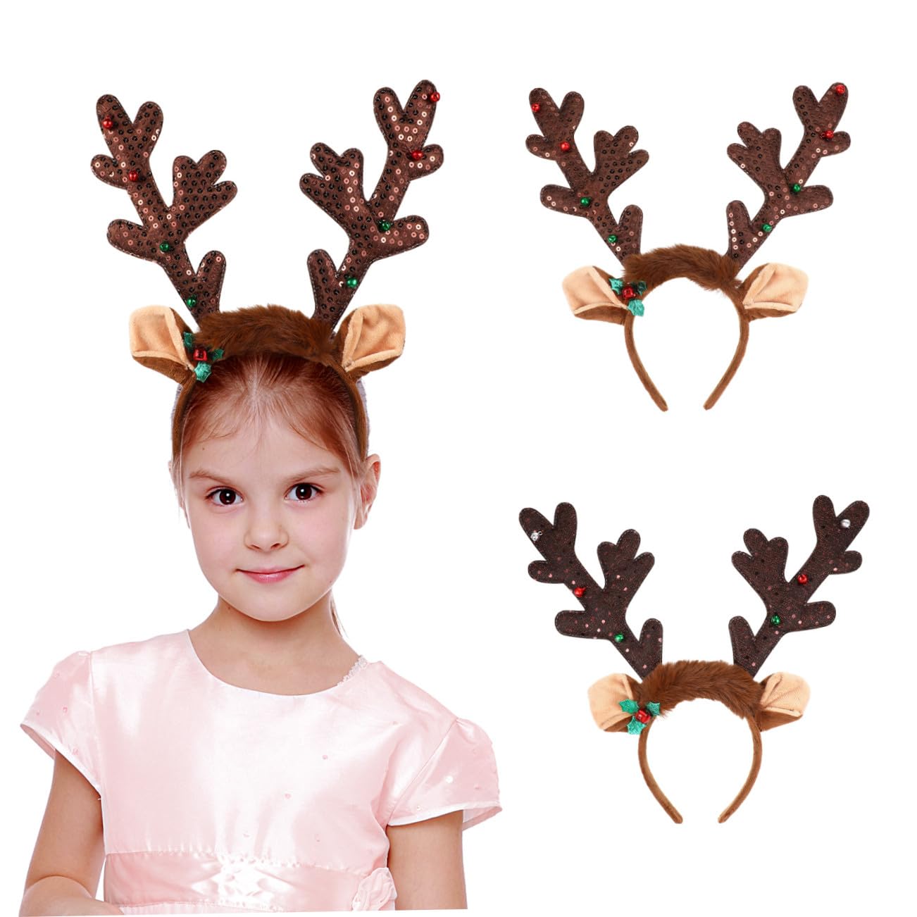 WOOTONG Christmas Antler Headband Glitter Reindeer Antlers Headpiece Party Decoration Cosplay Costume for Women Girls Cosplay
