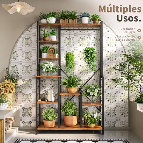 Simple Wisdom Soporte para Plantas de Metal,Soporte para Macetas Grandes,Estante para Plantas 9 Unidades Independientes para Almacenar Plantas en Macetas,Percha de Ropa para Plantas