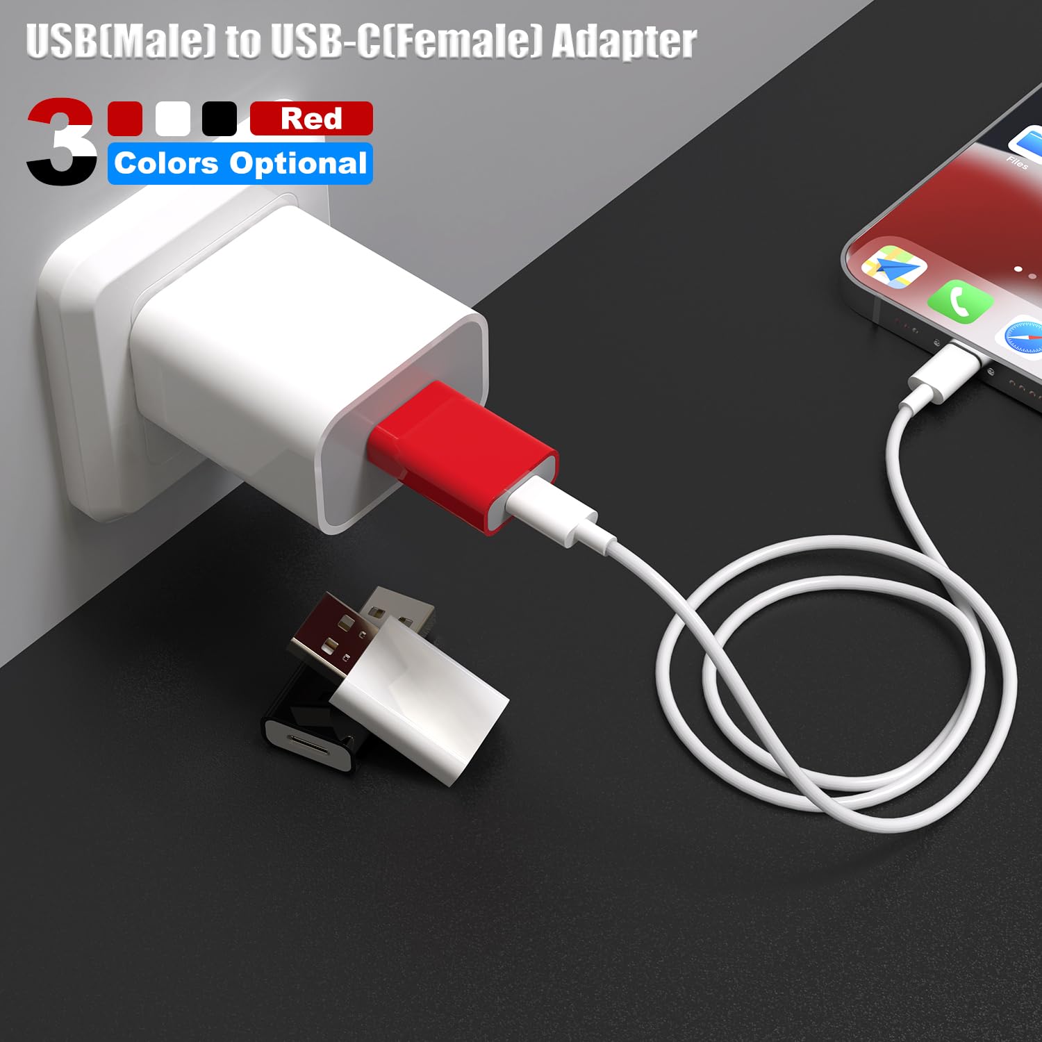 LMUBOY USB Male to USB-C Female Adapter Pack-2,Type-C to Type-A Charger Cable Converter for Apple Watch Series 10/9/8/7/SE/Ultra,MagSafe Charger,iPhone 16 15 14 13 12 Pro Max,Galaxy S25 S24 S23 S22