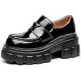 BEAU TODAY Platform Leather Loafers for Women, Chunky Lug Sole Loafers Women, Comfortable Slip-on Business Casual Non-Slip Round Toe Office Ladies Dress Shoes