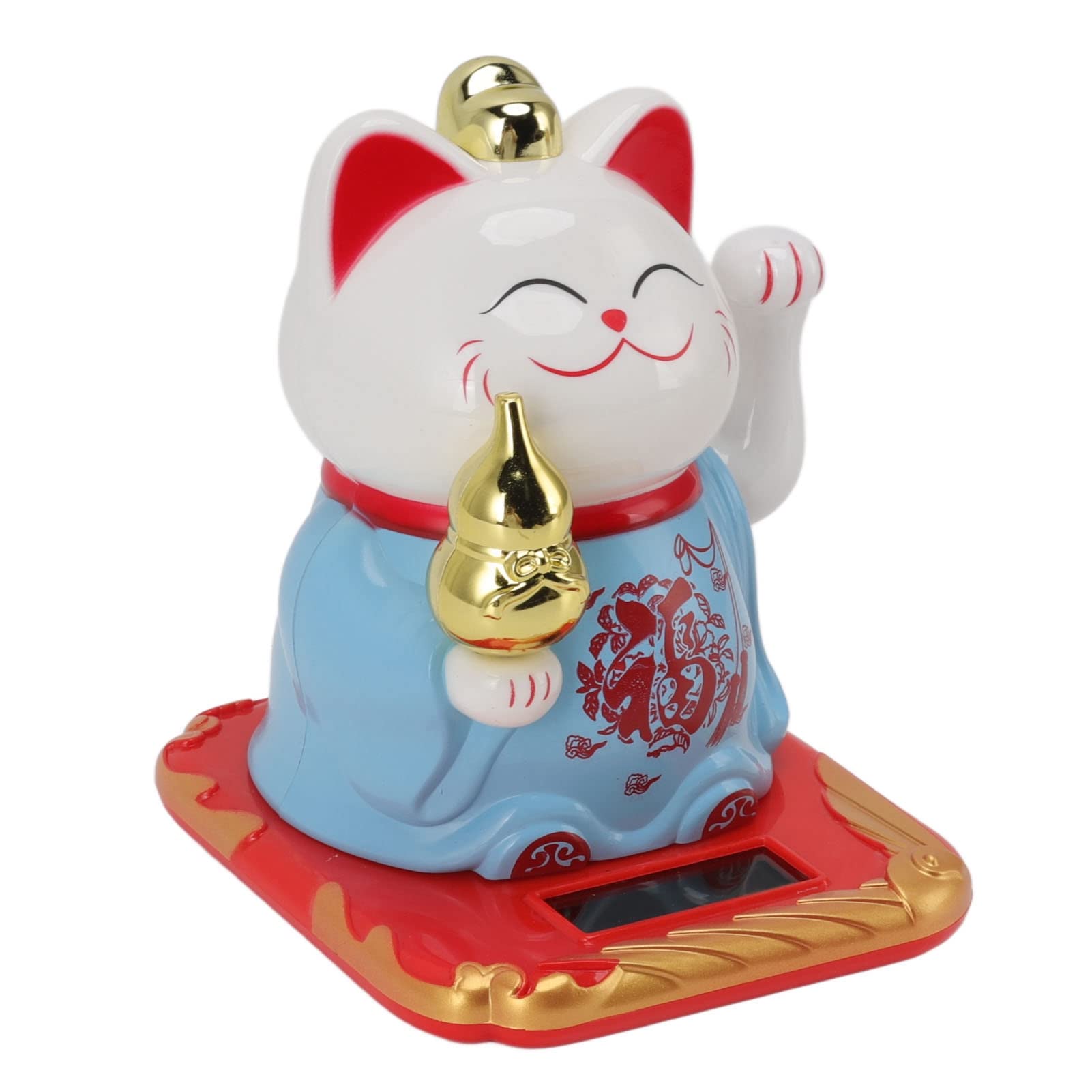 Lucky Waving Cat, Solar Powered Waving Cat Cute Fortune Cat Maneki Neko Fengshui Cat Beckoning Happy Cat for Home Car Decor (Blue)