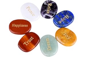 TGS Gems Set of 7 Chakra Stones - Reiki Healing Crystal with Engraved Inspirational Word Palm Stones(7 Different Words)