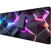 Neon 3D Geometry Desk Pad Mouse Pad Colorful Crack Cool Extended Gaming Mouse Pad Mat with Stitched Edge Non-Slip Base Big Mouse Pad Office Computer Keyboard Laptop Home 31.5"x11.8"