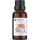 HBNO Organic Cinnamon Bark Essential Oil - 1 oz (30ml) Size - Ideal for Diffusers, Cleaning Agents, Skincare, and Haircare.