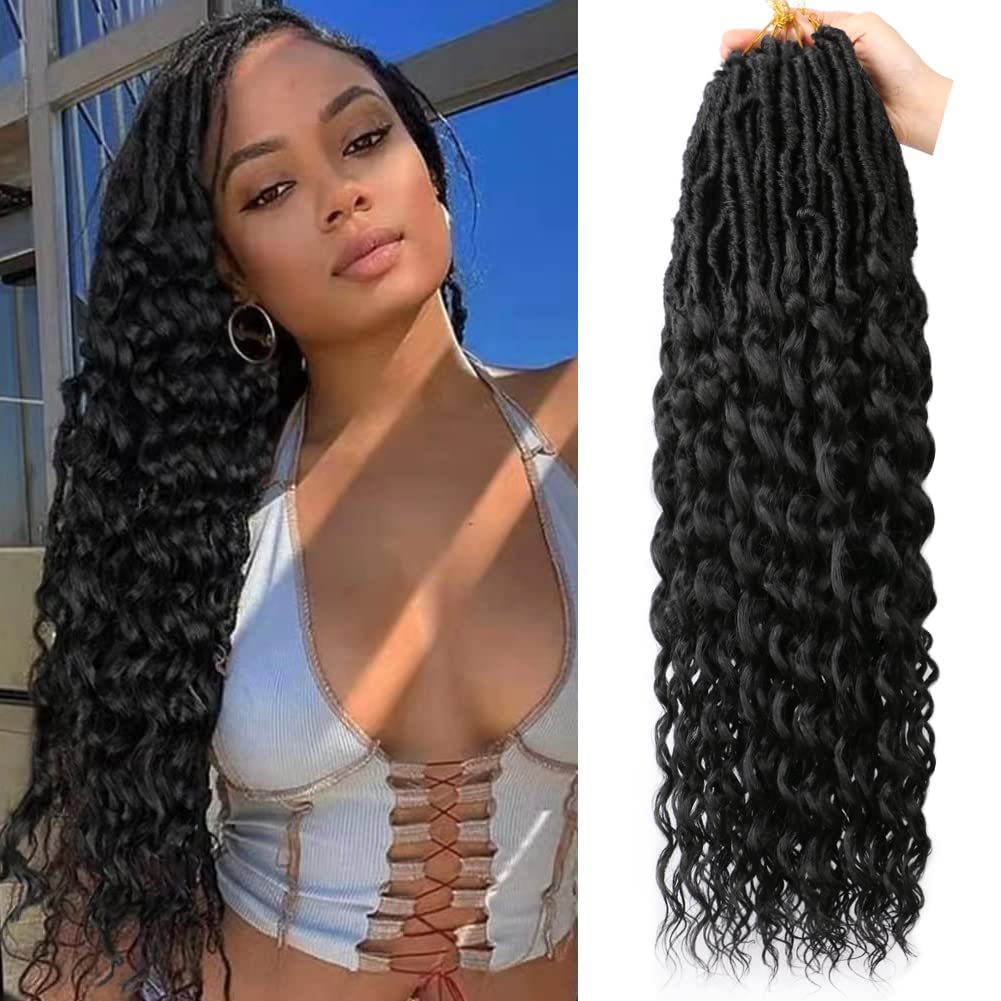 FANWYFYU 24 Inch Goddess Locs Crochet Hair Deep Wave 6Packs New Soft Faux Locs Crochet Braids Pre Looped Hair Extensions for Black Women(1B) — image 1