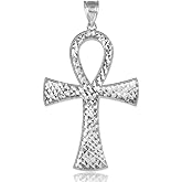 Claddagh Gold .925 Sterling Silver Diamond Plate Milgrain Egyptian Ankh Cross Pendant