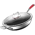 Moksha LifeStyle Honeycomb Wok Pan with Lid, nonstick stir fry with silicone handles, Hybrid stainless steel cooking frying pan, dishwasher safe. Induction, electric and gas cooktop cookware